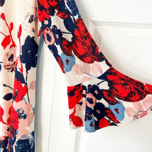 Maeve Anthropologie Knit Floral Bell Sleeve Swing Dress Large Multicolor - Picture 5 of 7